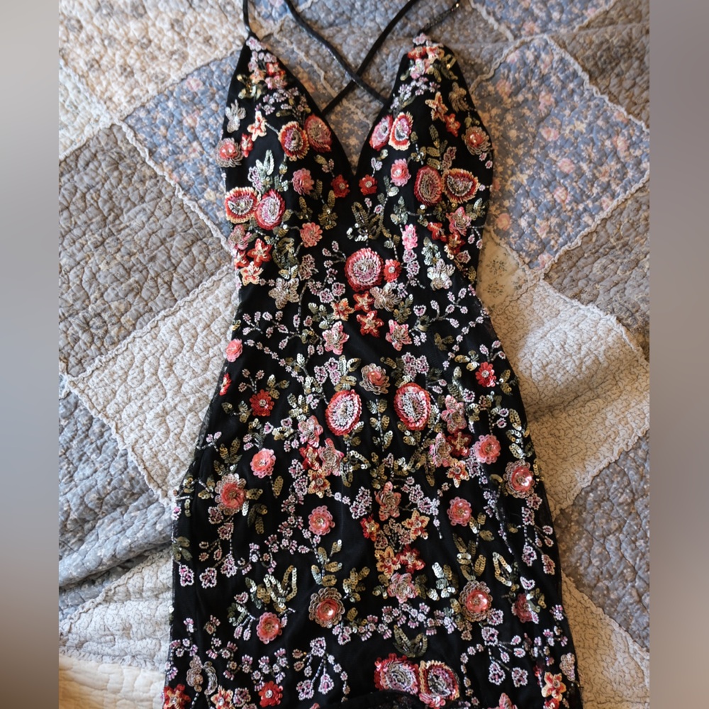 Floral beaded Black Dress